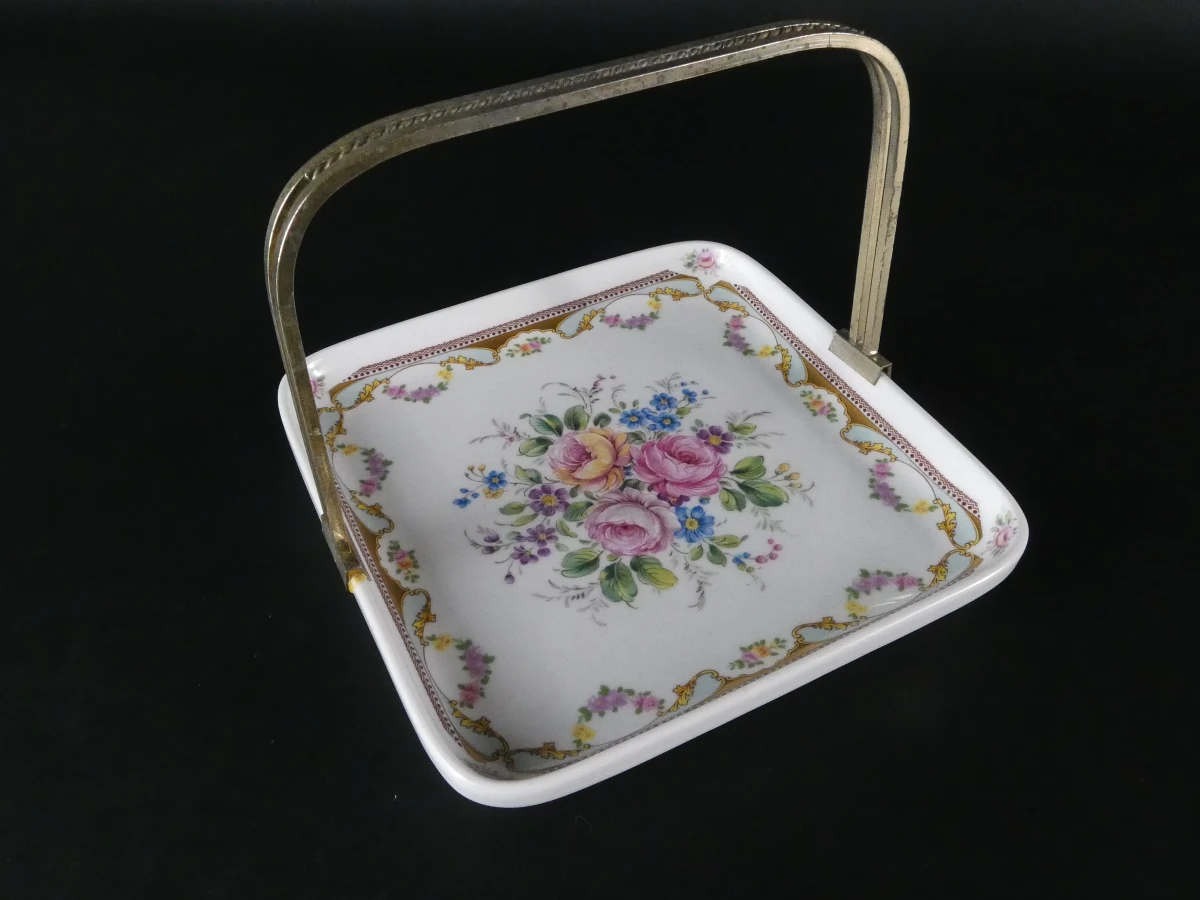 Luxe Mid-Century Driedelige Limoges Porseleinen Serveerset met Messing Monturen - foto 6