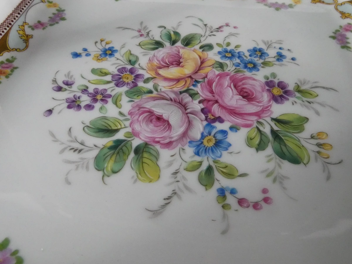 Luxe Mid-Century Driedelige Limoges Porseleinen Serveerset met Messing Monturen - foto 7