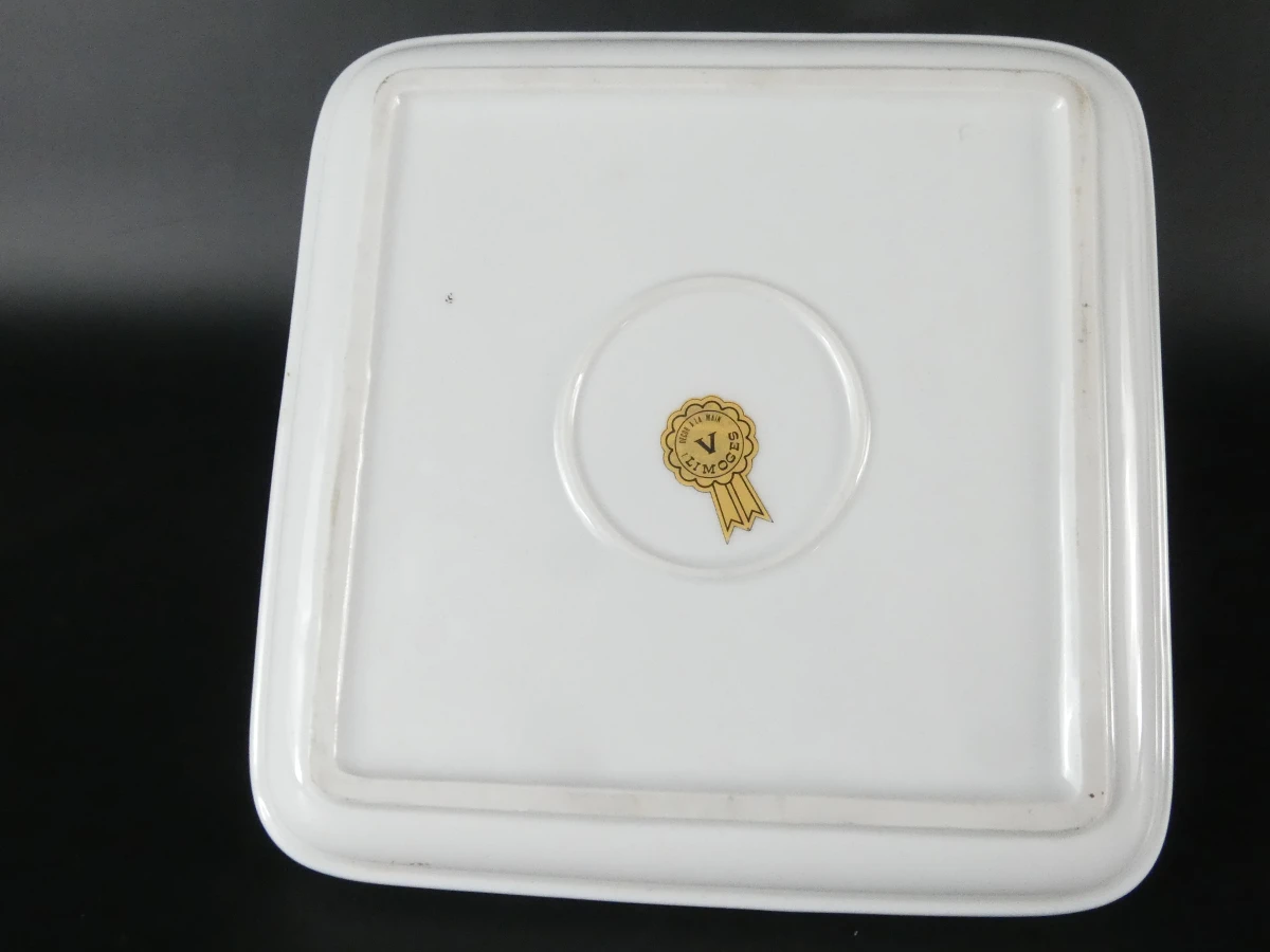 Luxe Mid-Century Driedelige Limoges Porseleinen Serveerset met Messing Monturen - foto 9