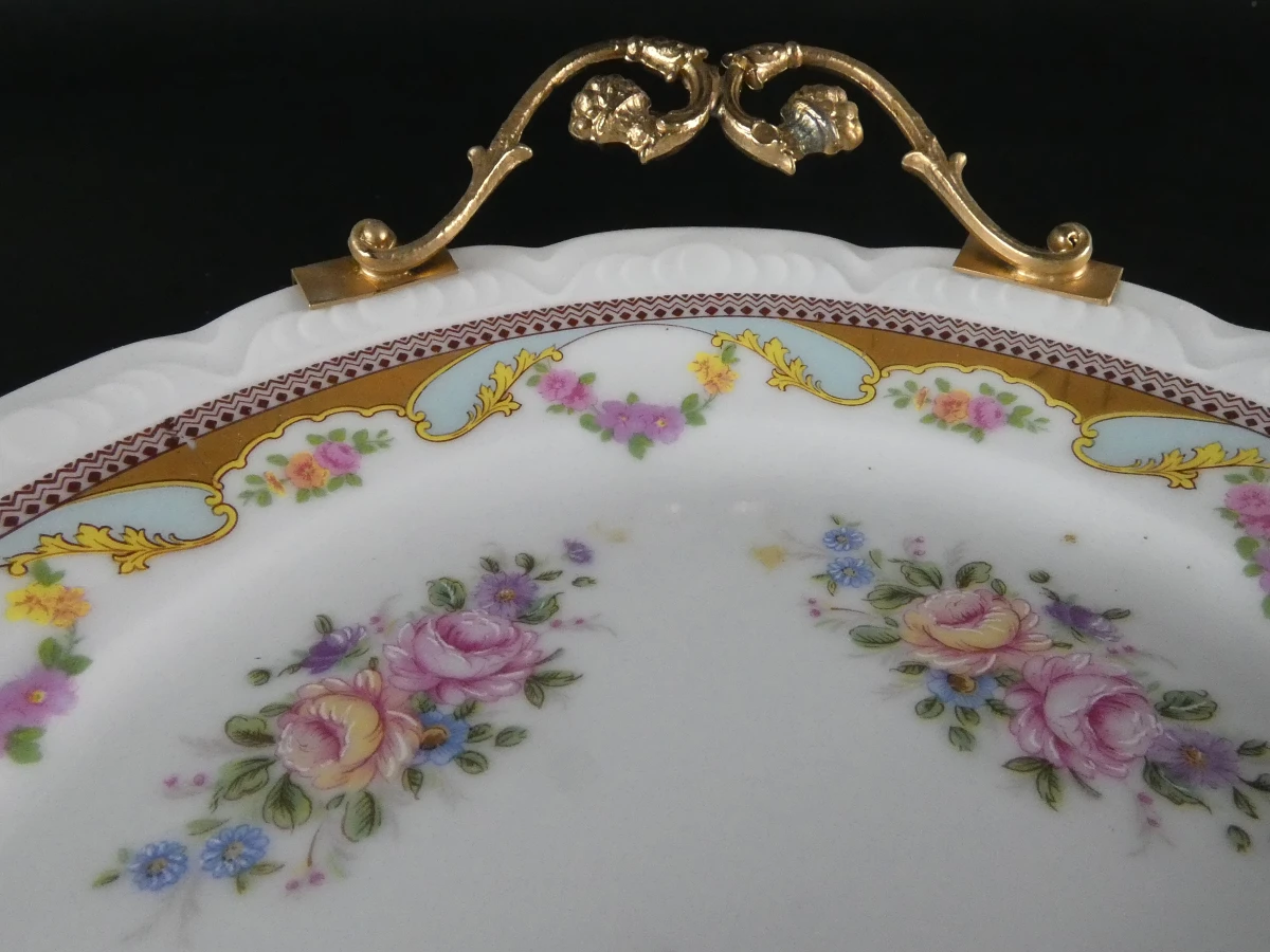 Luxe Mid-Century Driedelige Limoges Porseleinen Serveerset met Messing Monturen - foto 12