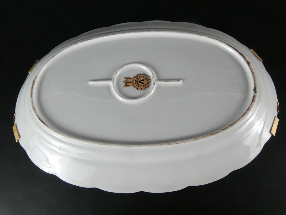 Luxe Mid-Century Driedelige Limoges Porseleinen Serveerset met Messing Monturen - foto 13