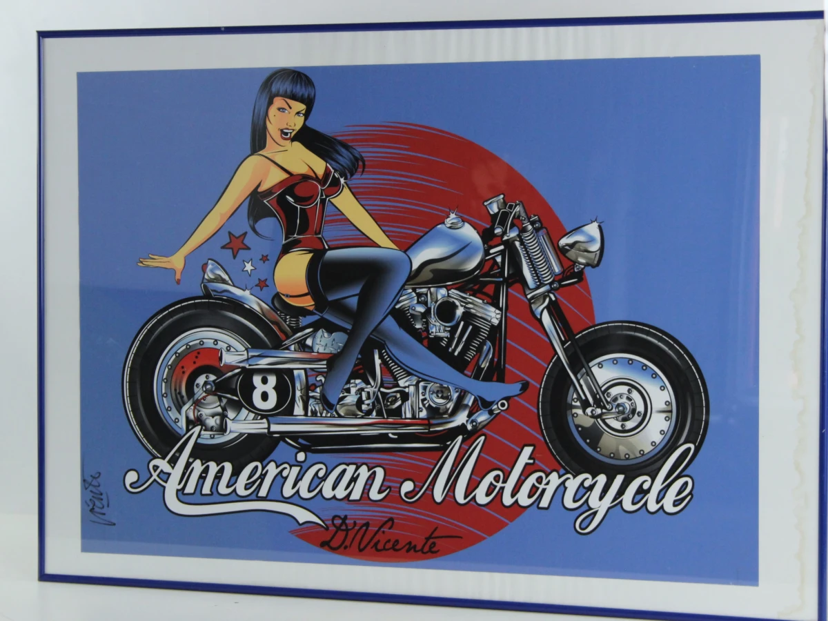 David Vicente “American motorcycle” pin-up poster (gesigneerd) - foto 2