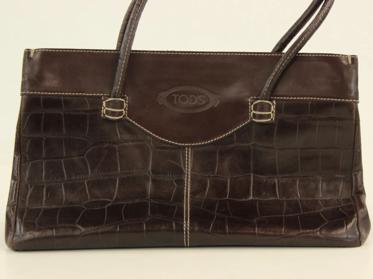 Vintage Tod’s handtas in bruin leder met krokodillenlook - foto 3