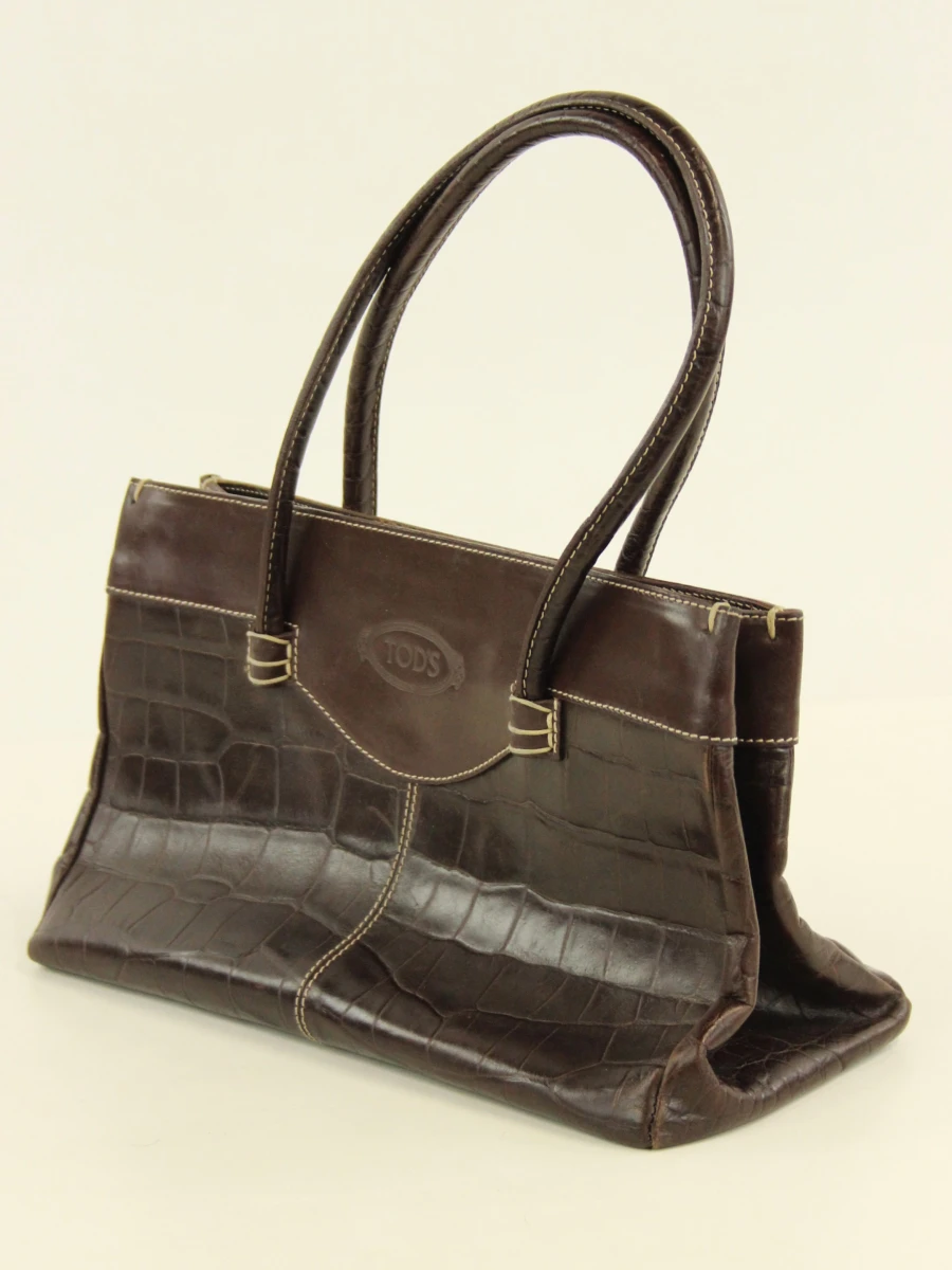 Vintage Tod’s handtas in bruin leder met krokodillenlook - foto 5