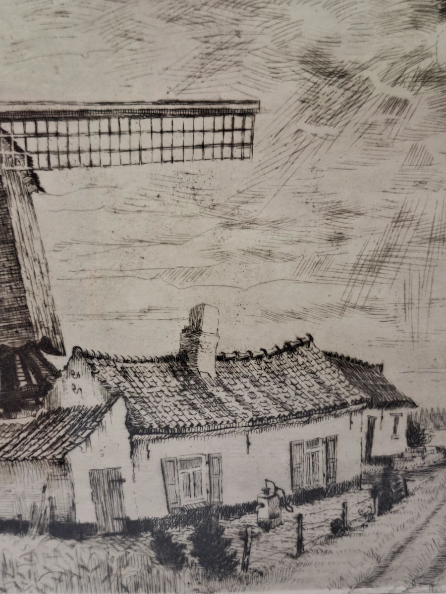 Gesigneerde ets 8/100 - “Molenhuisje – Zingem” - Romain Malfliet - foto 6