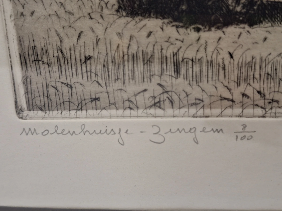 Gesigneerde ets 8/100 - “Molenhuisje – Zingem” - Romain Malfliet - foto 4