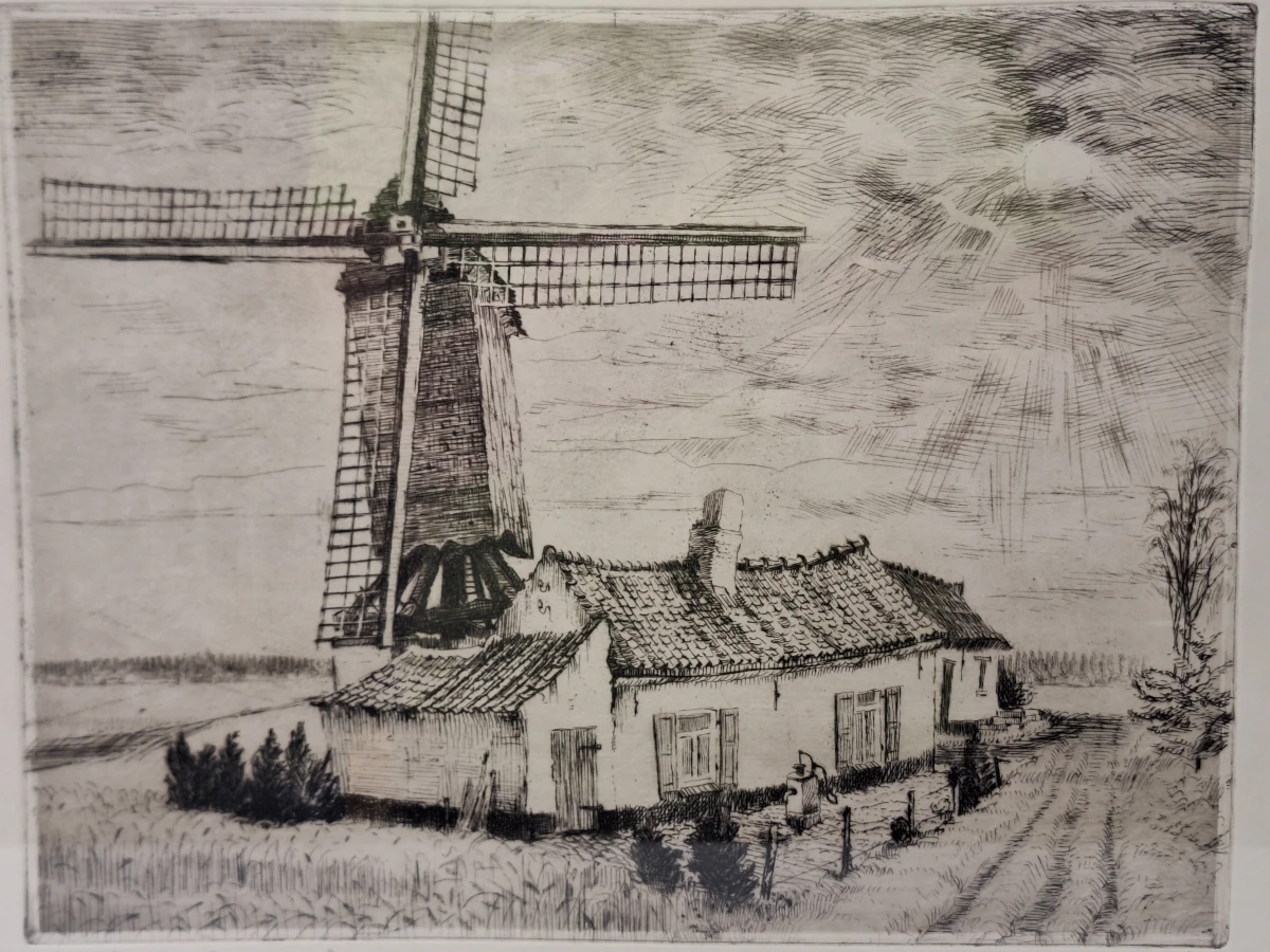 Gesigneerde ets 8/100 - “Molenhuisje – Zingem” - Romain Malfliet - foto 8