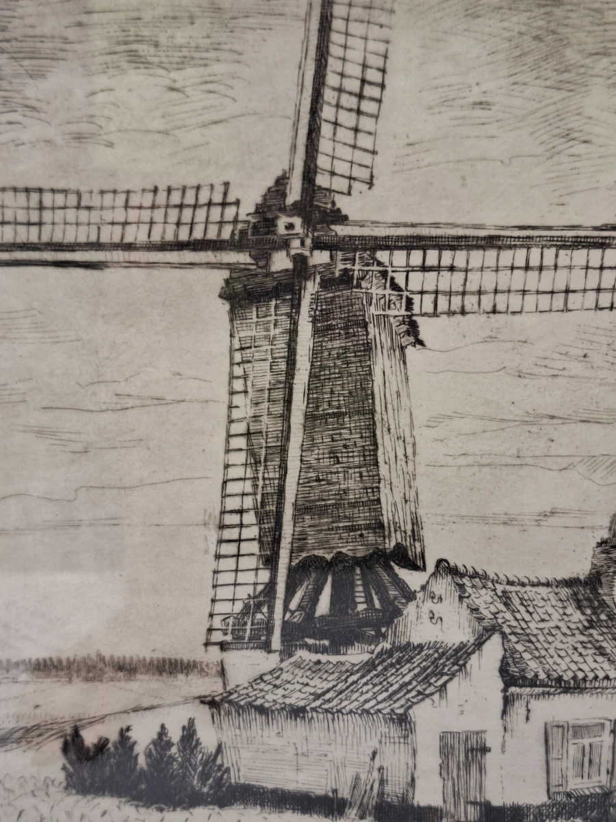 Gesigneerde ets 8/100 - “Molenhuisje – Zingem” - Romain Malfliet - foto 5