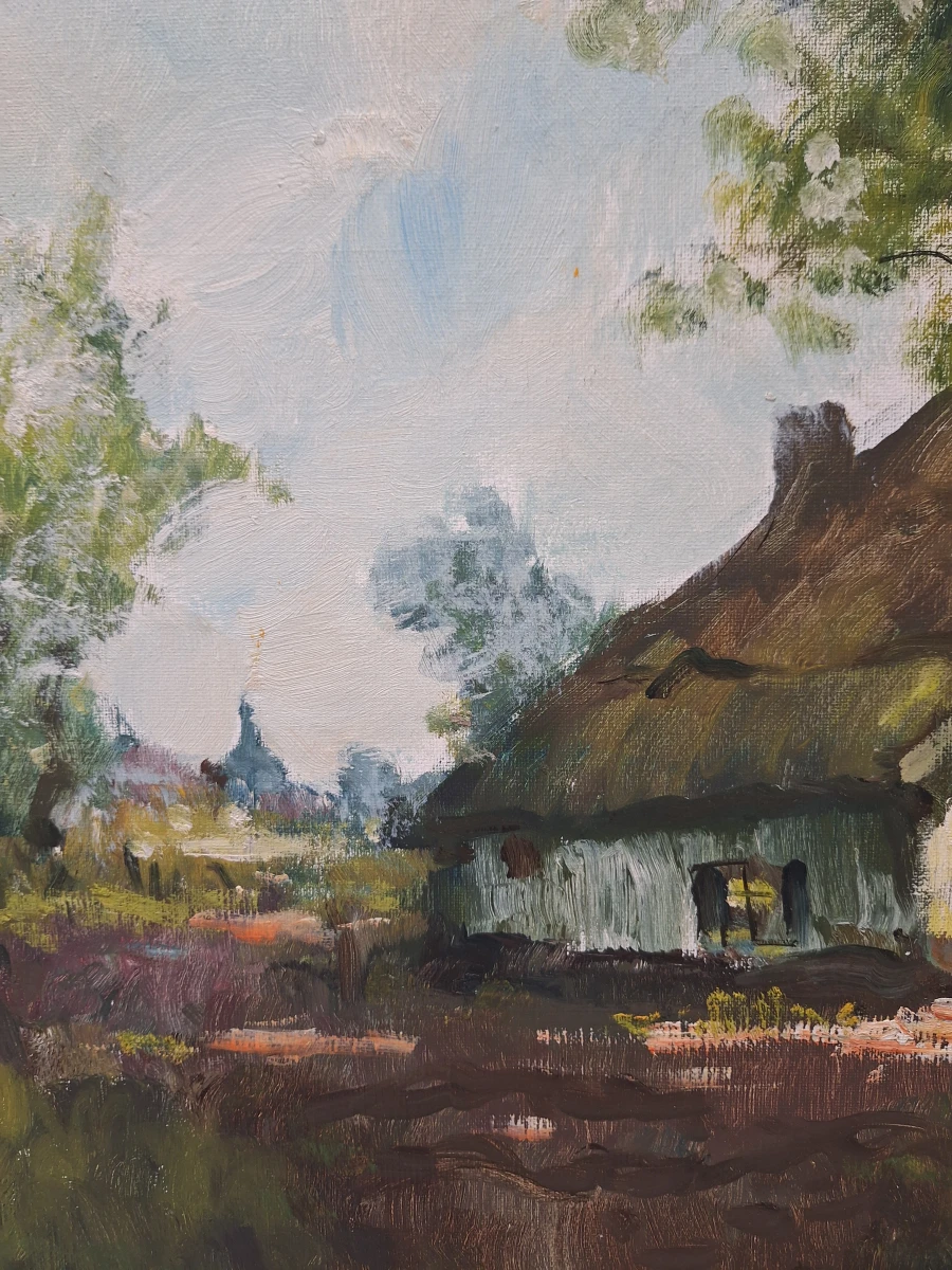 Olieverfschilderij op doek - Boerderij met bloesemboom - Henri Joseph Pauwels - foto 7
