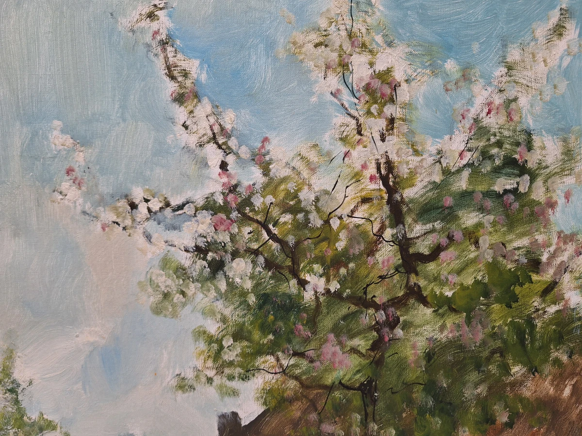 Olieverfschilderij op doek - Boerderij met bloesemboom - Henri Joseph Pauwels - foto 4