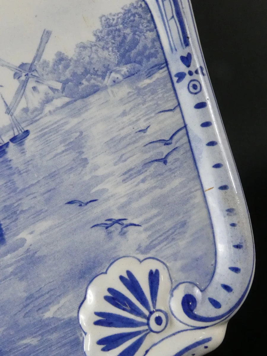 Delftsblauwe wandplaat met maritiem tafereel. - foto 5