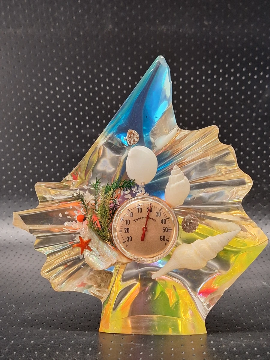 Set van vier siervoorwerpen van lucite met botanische en maritieme insluitsels - Mid-Century Modern - foto 9