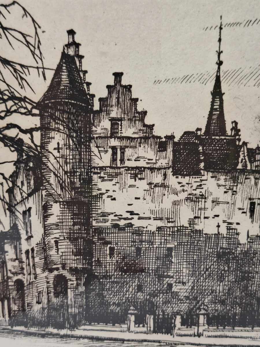 Het Steen met Lange Wapper, Antwerpen - gesigneerde ets 96/150 - Roger Hebbelinck - foto 5