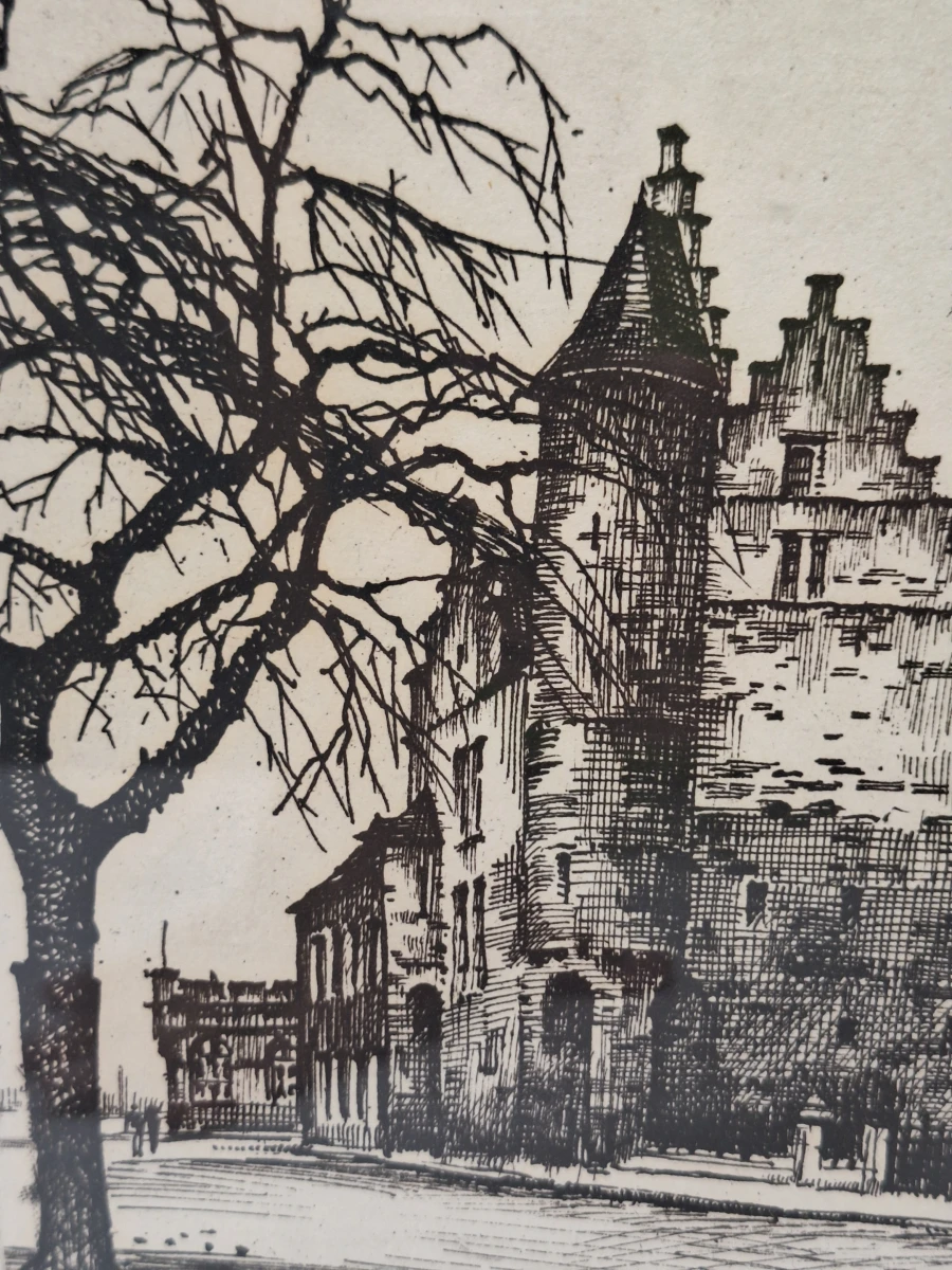 Het Steen met Lange Wapper, Antwerpen - gesigneerde ets 96/150 - Roger Hebbelinck - foto 6