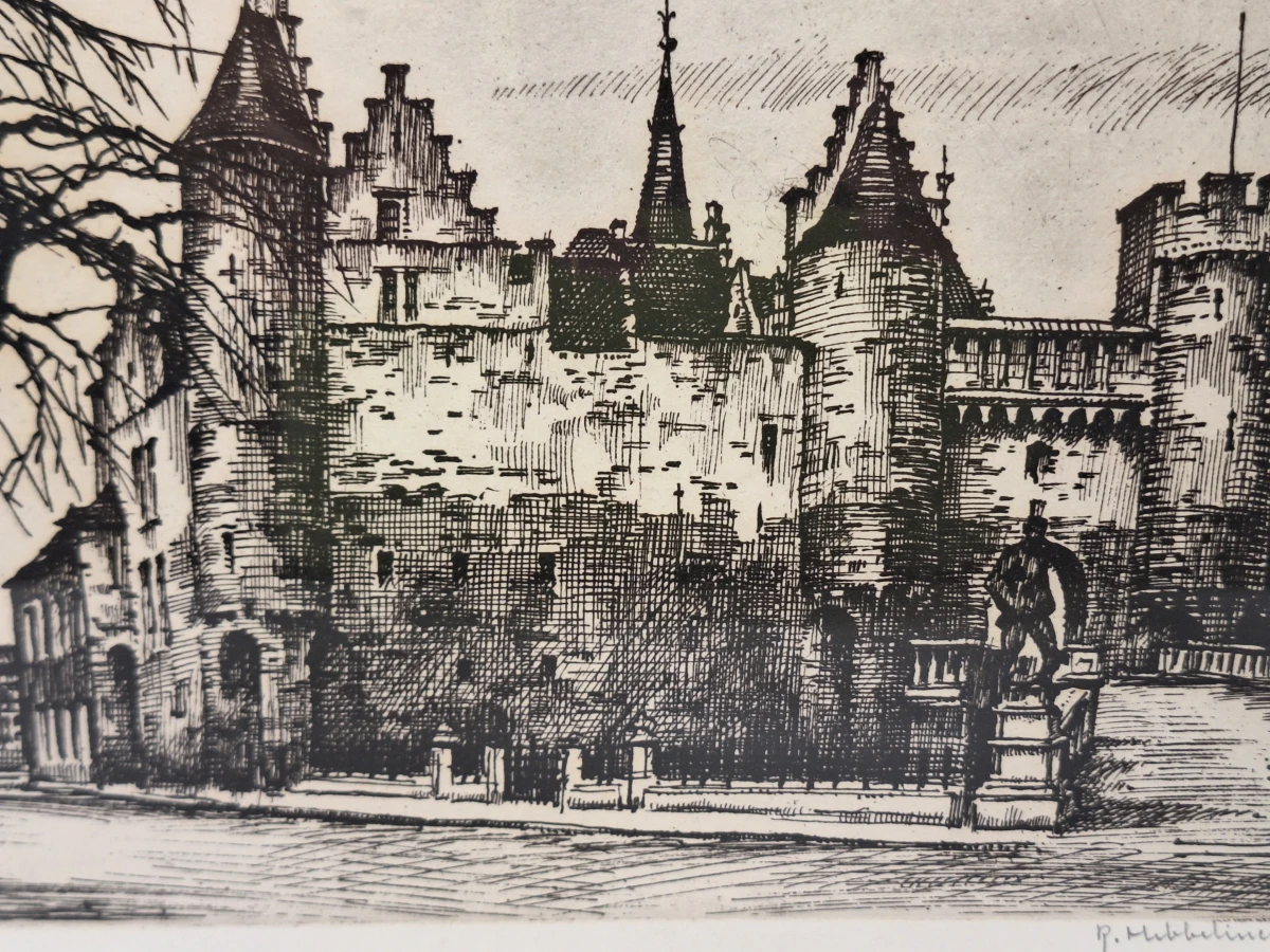 Het Steen met Lange Wapper, Antwerpen - gesigneerde ets 96/150 - Roger Hebbelinck - foto 3