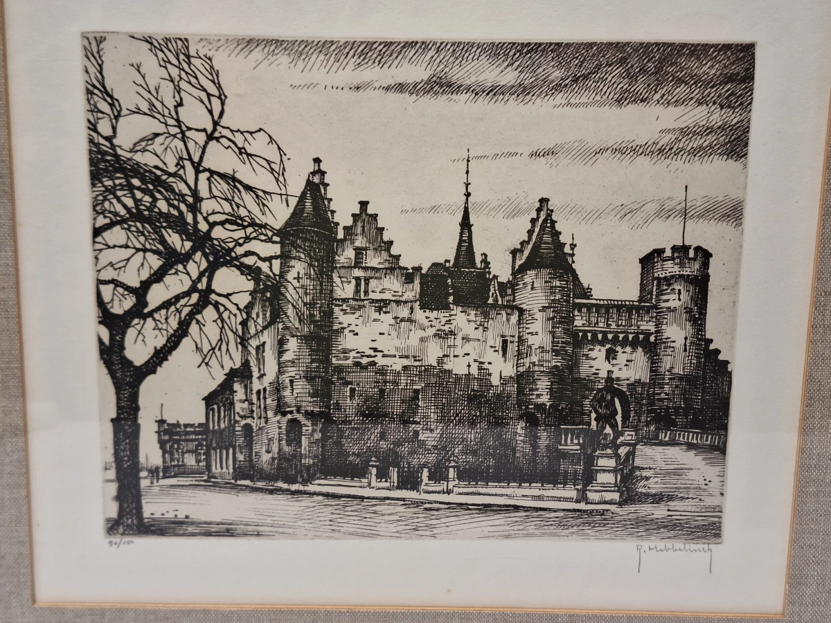 Het Steen met Lange Wapper, Antwerpen - gesigneerde ets 96/150 - Roger Hebbelinck - foto 2