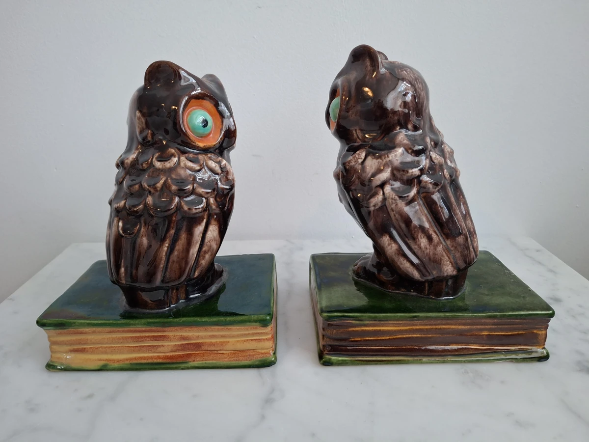 Paar Vintage Majolica Uilen Boekensteunen – St. Peter Graz - foto 5