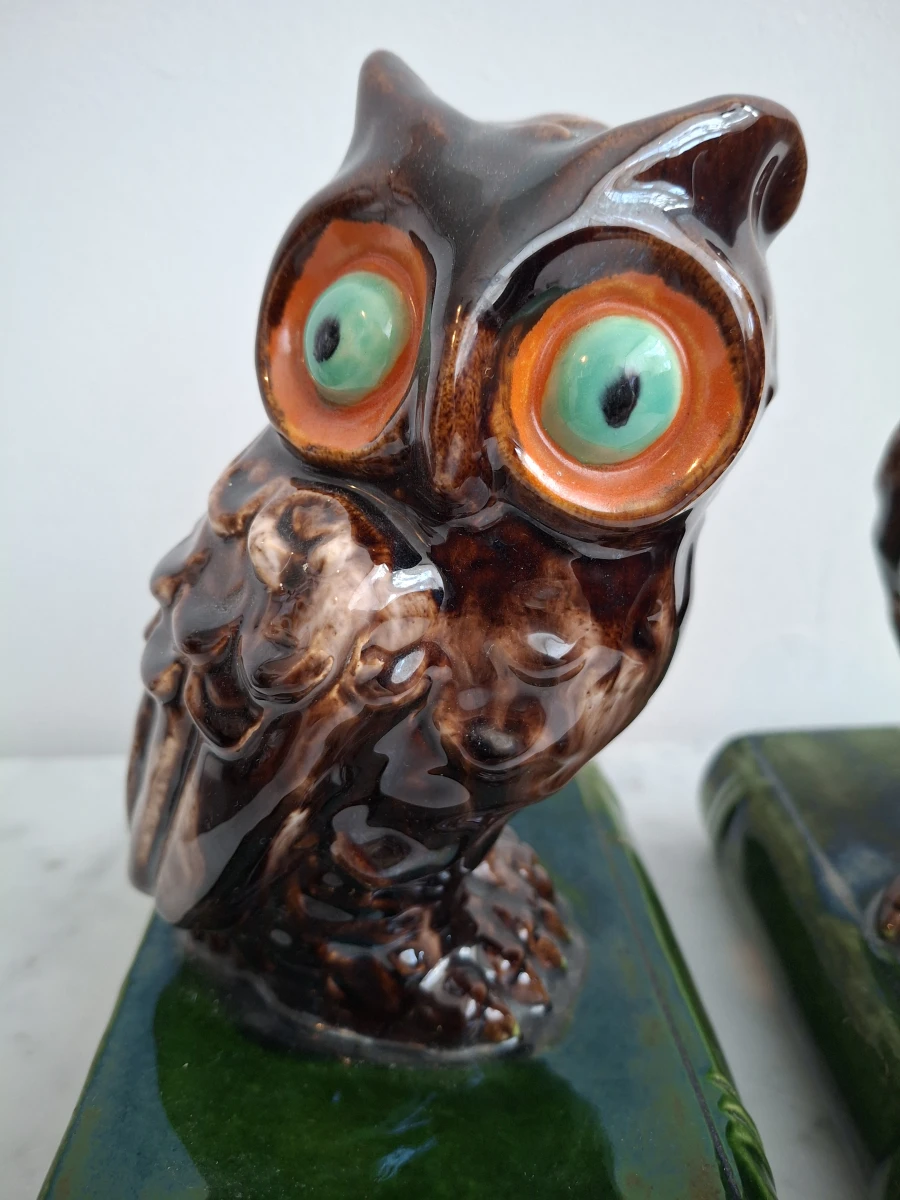 Paar Vintage Majolica Uilen Boekensteunen – St. Peter Graz - foto 2