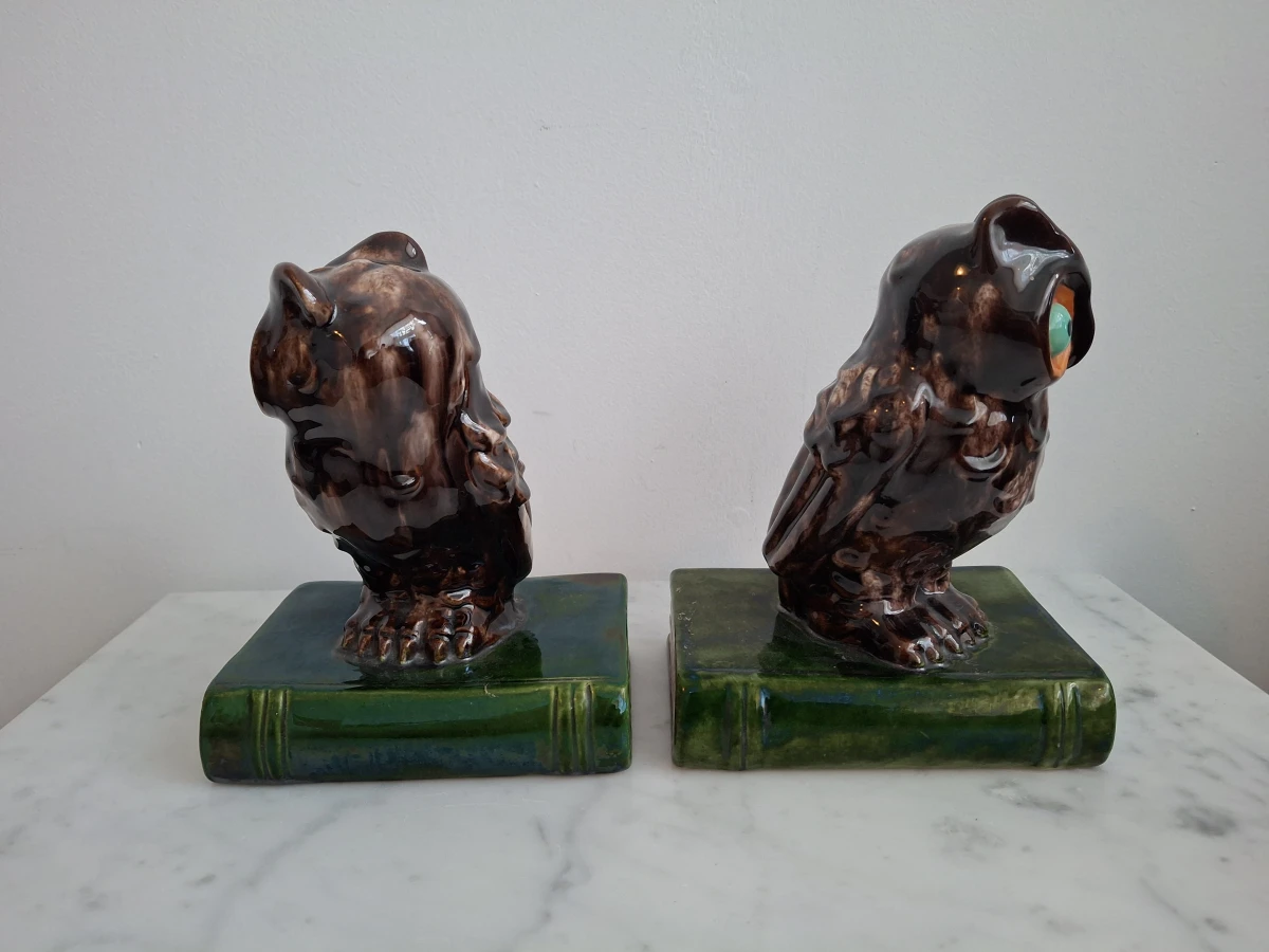 Paar Vintage Majolica Uilen Boekensteunen – St. Peter Graz - foto 3