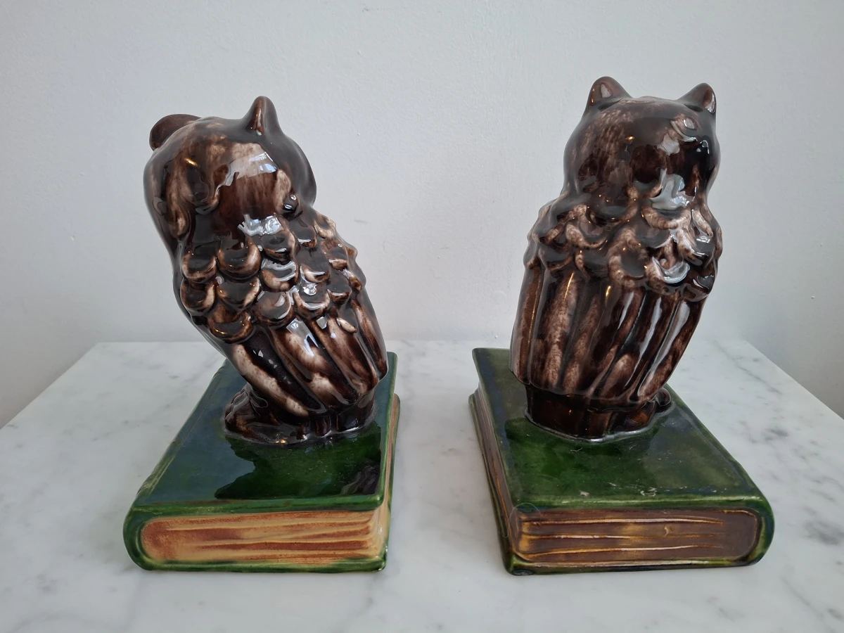 Paar Vintage Majolica Uilen Boekensteunen – St. Peter Graz - foto 4