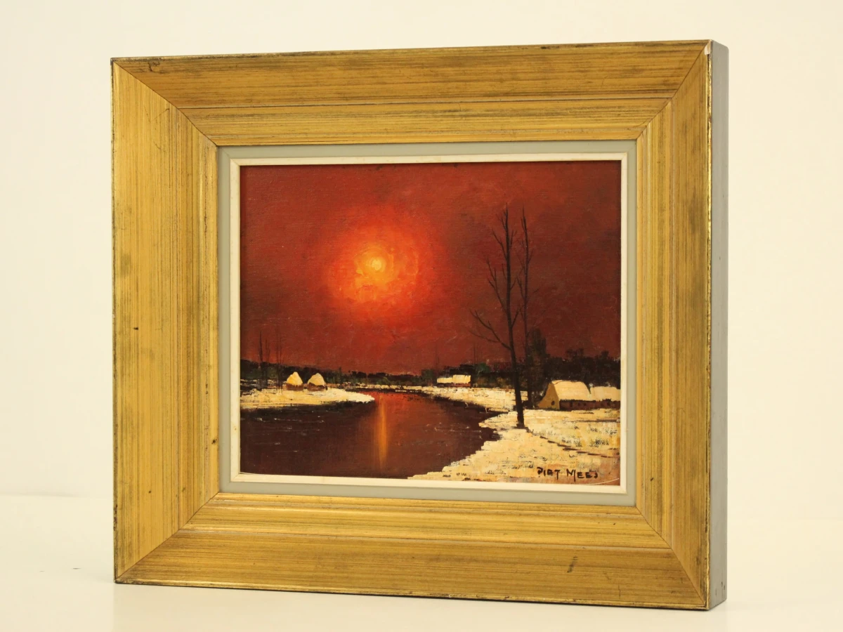 Piet Mees – winters rivierlandschap bij rode avondzon - foto 2
