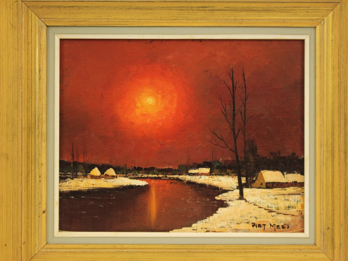 Piet Mees – winters rivierlandschap bij rode avondzon - foto 3
