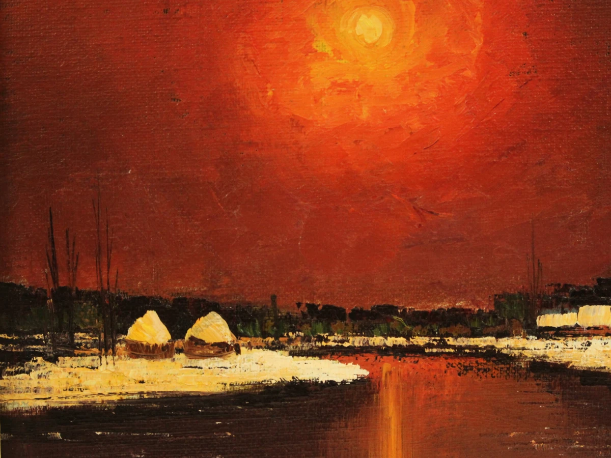Piet Mees – winters rivierlandschap bij rode avondzon - foto 5
