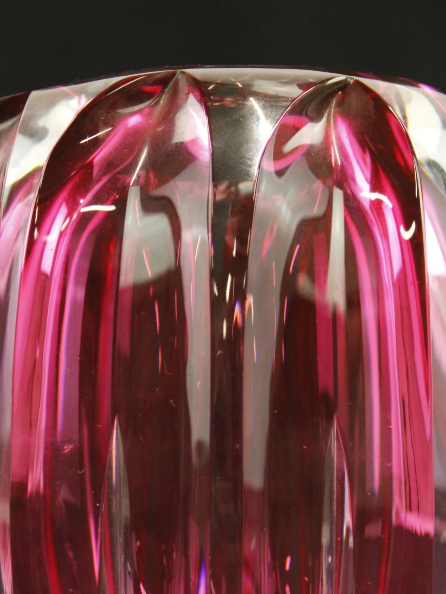 Val Saint Lambert roze vaas in geslepen glas model Zinia 1926 Joseph Simon - foto 6