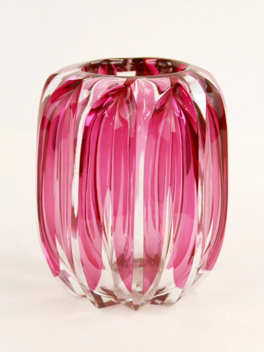 Val Saint Lambert roze vaas in geslepen glas model Zinia 1926 Joseph Simon - foto 4