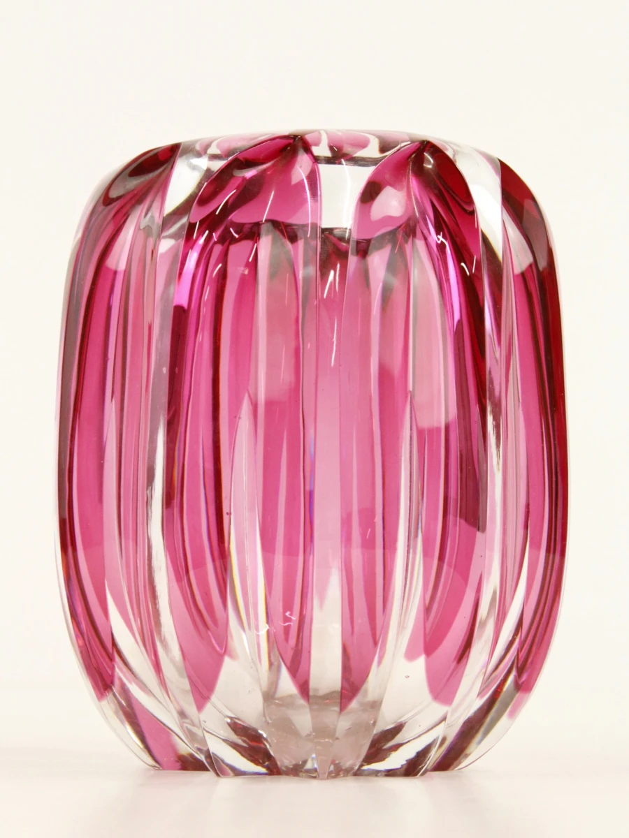 Val Saint Lambert roze vaas in geslepen glas model Zinia 1926 Joseph Simon - foto 5
