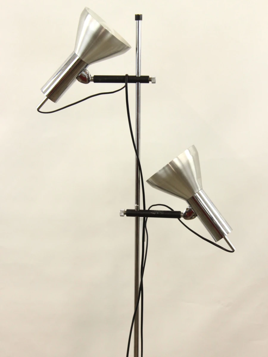 Vintage chroom vloerlamp met 2 spots – Toegeschreven aan Hustadt / Hans Schmidt - foto 5