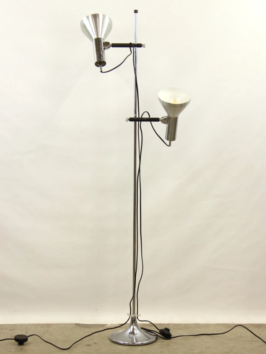 Vintage chroom vloerlamp met 2 spots – Toegeschreven aan Hustadt / Hans Schmidt - foto 6