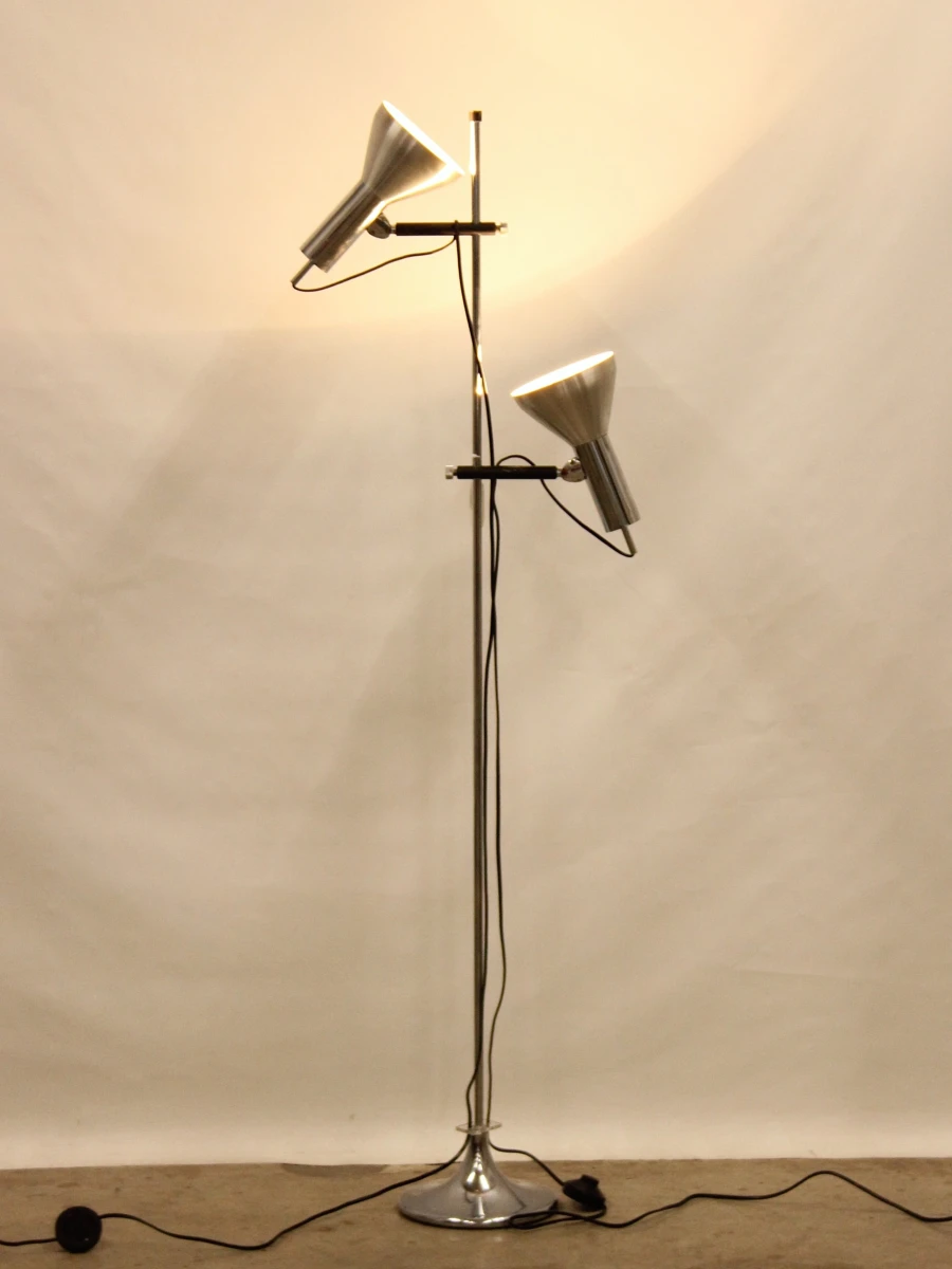Vintage chroom vloerlamp met 2 spots – Toegeschreven aan Hustadt / Hans Schmidt - foto 7