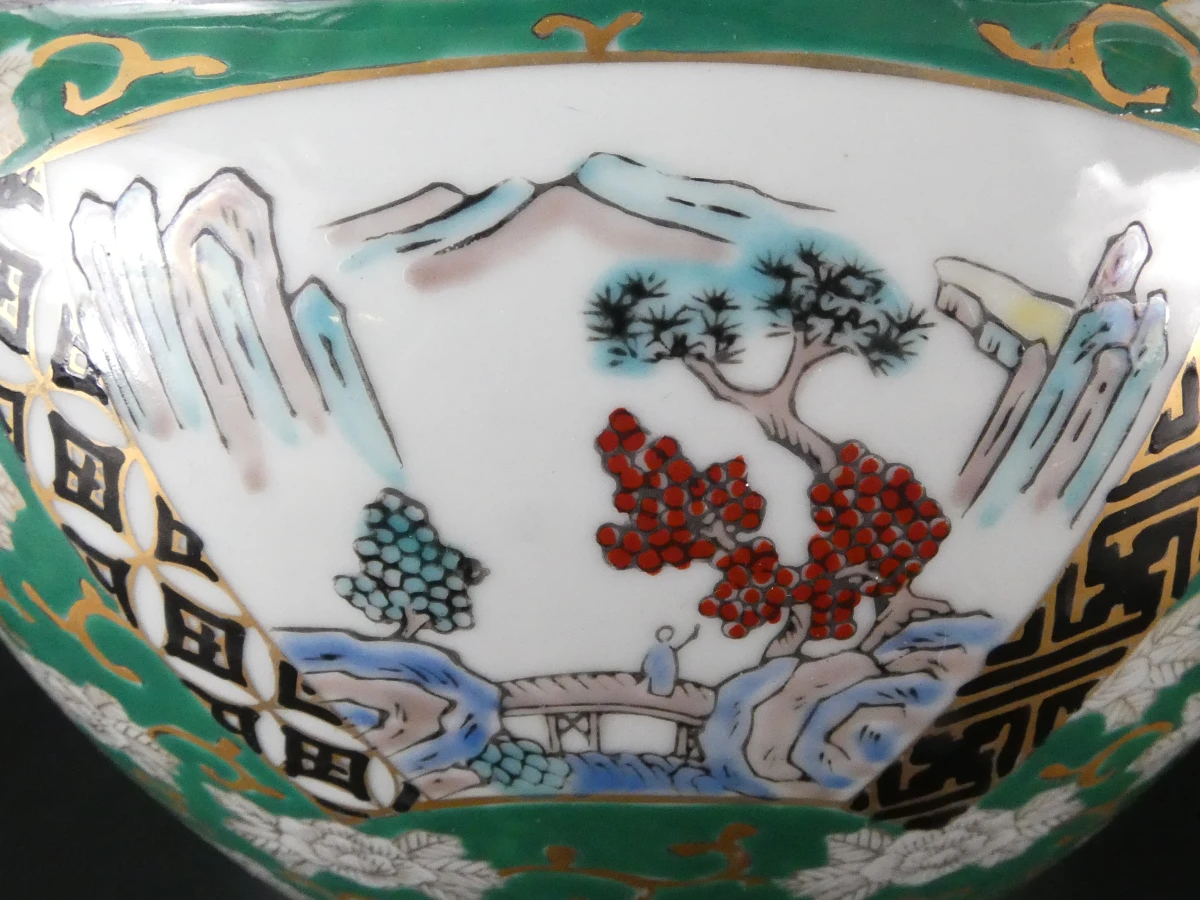 Handbeschilderde porseleinen cachepot in Japanse Imari-stijl - foto 5