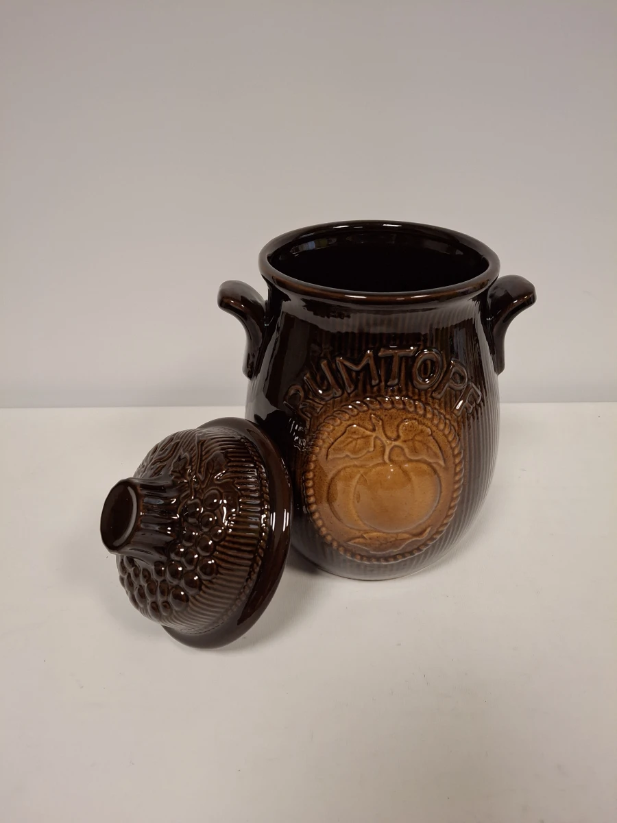 Vintage bruine keramische Rumtopf pot met deksel - foto 2