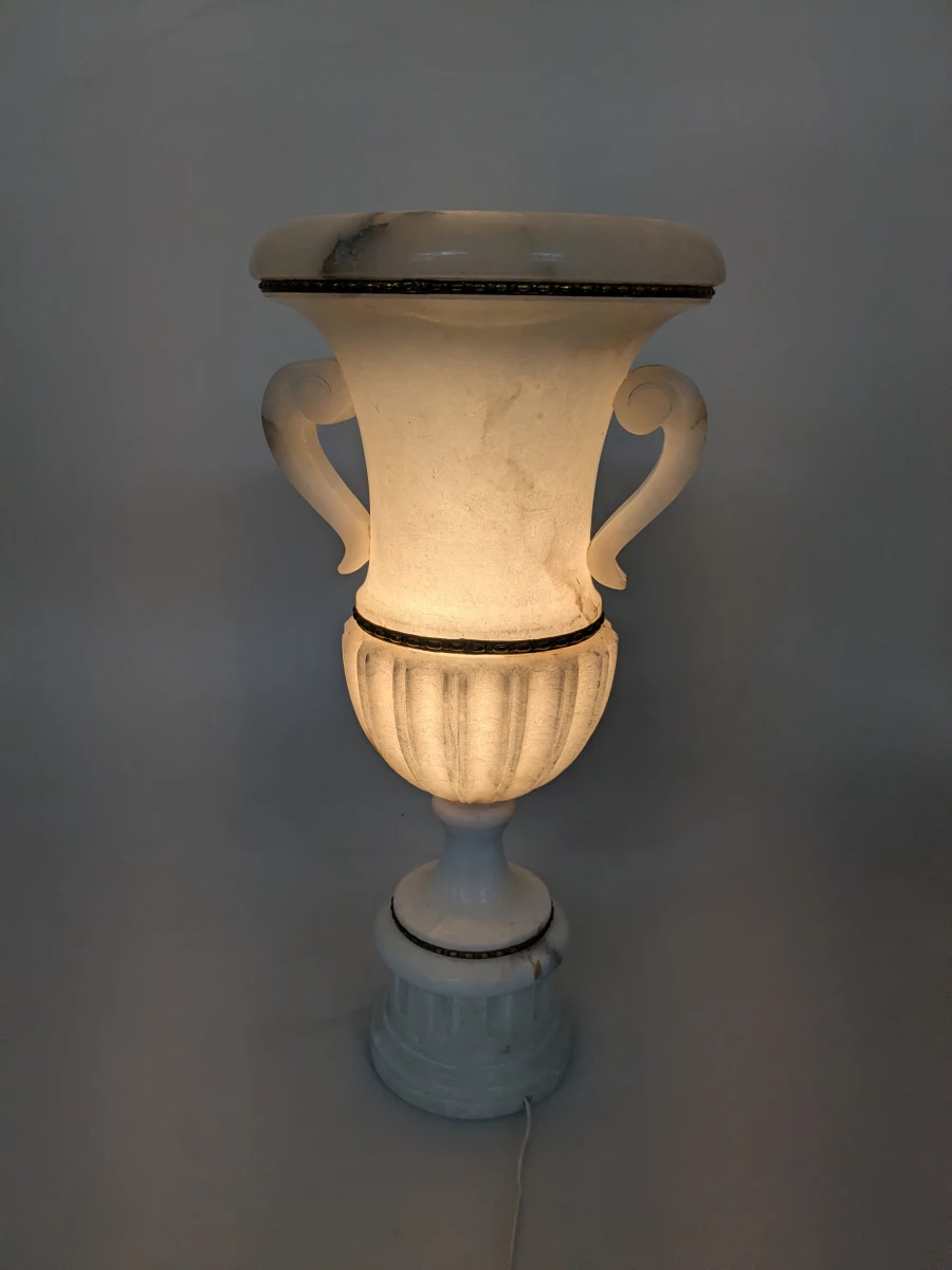 Witte marmeren lamp met zuil en elektrische bediening - foto 2