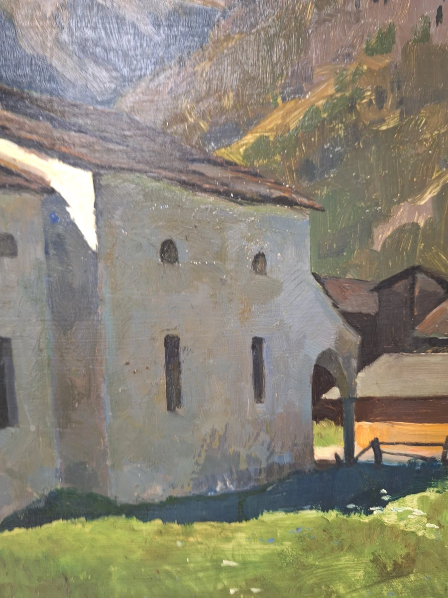 Olieverfschilderij van een berglandschap met kapel - Eugène Delécluse (1882-1972) - foto 3