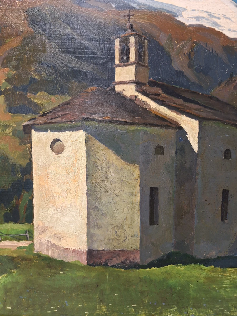 Olieverfschilderij van een berglandschap met kapel - Eugène Delécluse (1882-1972) - foto 4
