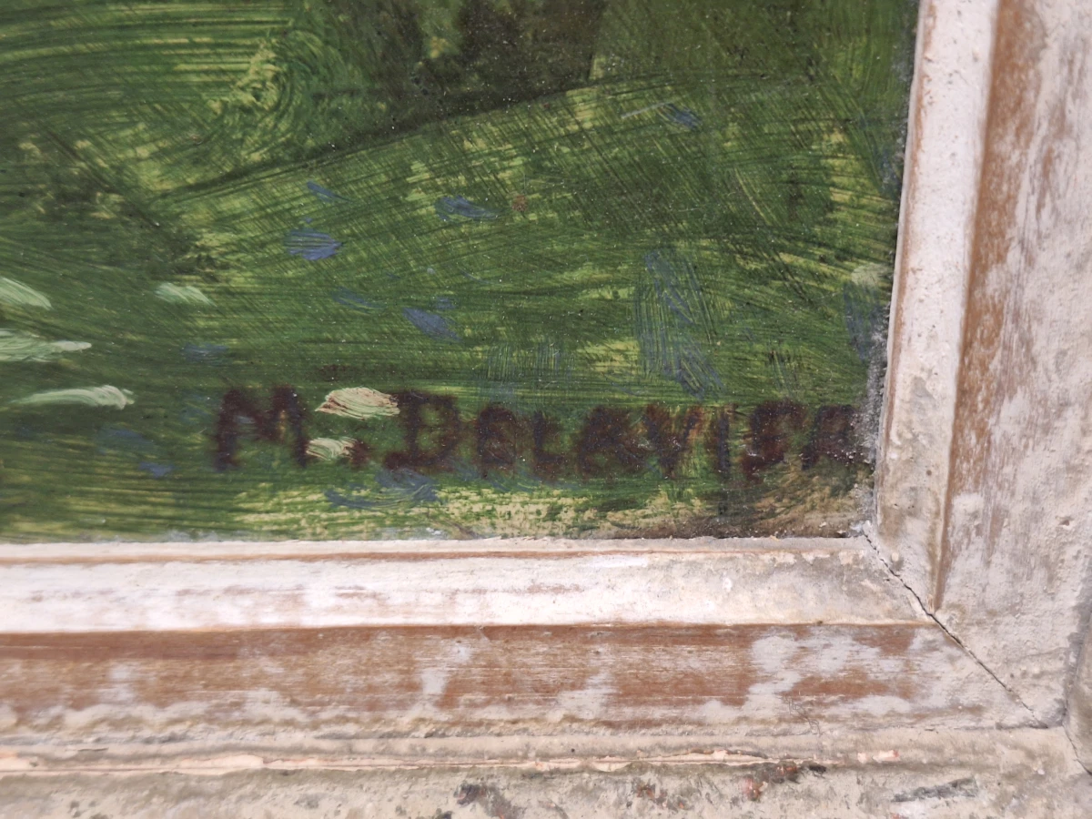Olieverfschilderij van een berglandschap met kapel - Eugène Delécluse (1882-1972) - foto 5