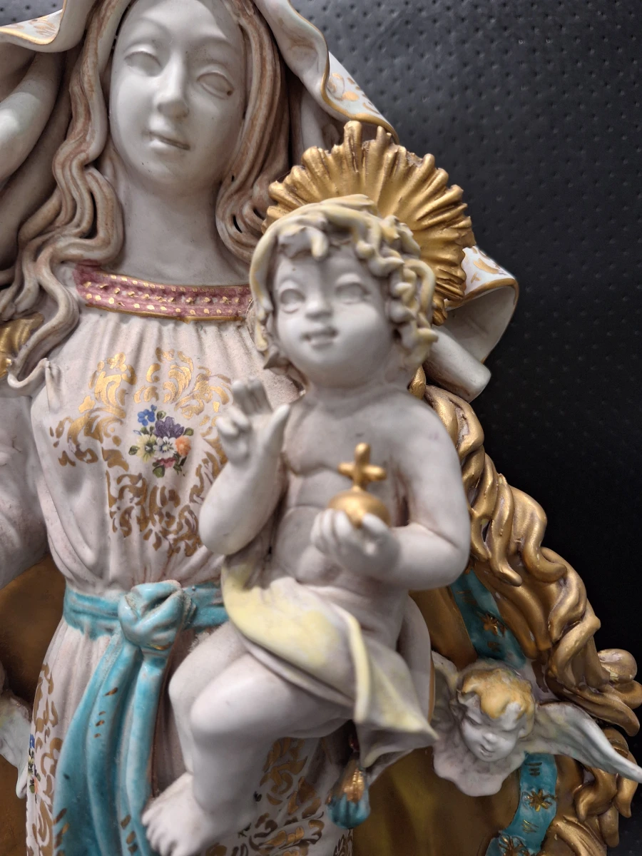 Gekroonde Madonna met Jezuskind en engeltjes in de stijl van Eugenio Pattarino - foto 4