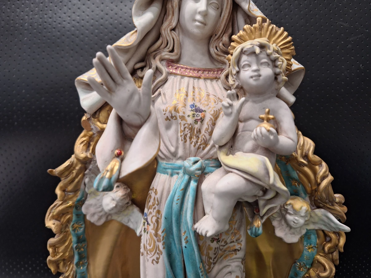 Gekroonde Madonna met Jezuskind en engeltjes in de stijl van Eugenio Pattarino - foto 8