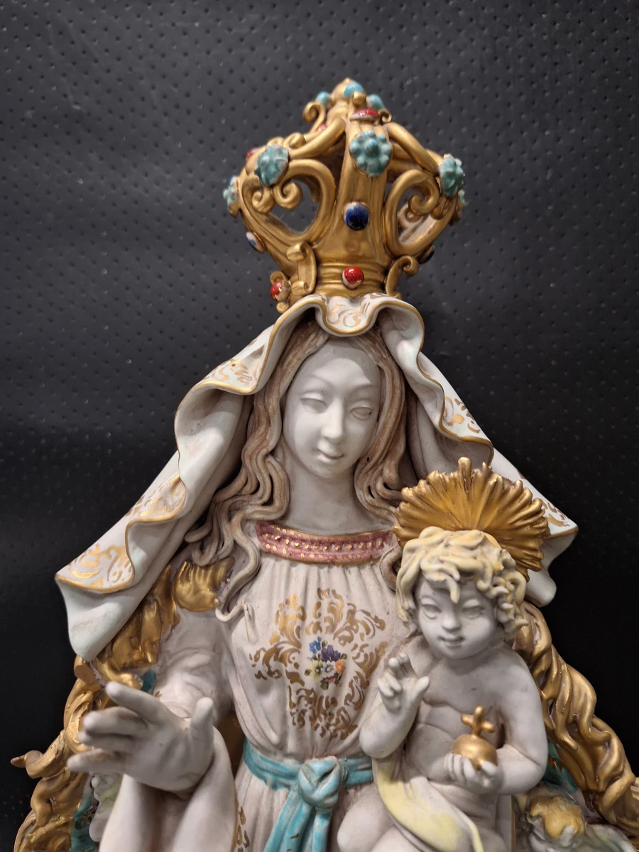 Gekroonde Madonna met Jezuskind en engeltjes in de stijl van Eugenio Pattarino - foto 2