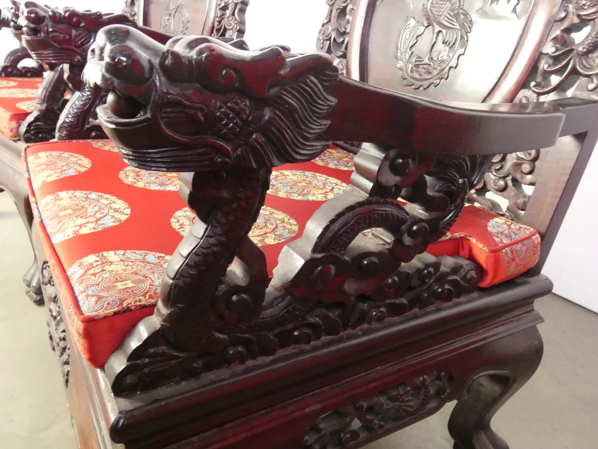Set van 2 Chinese houten troonstoelen – rijk houtsnijwerk - foto 15