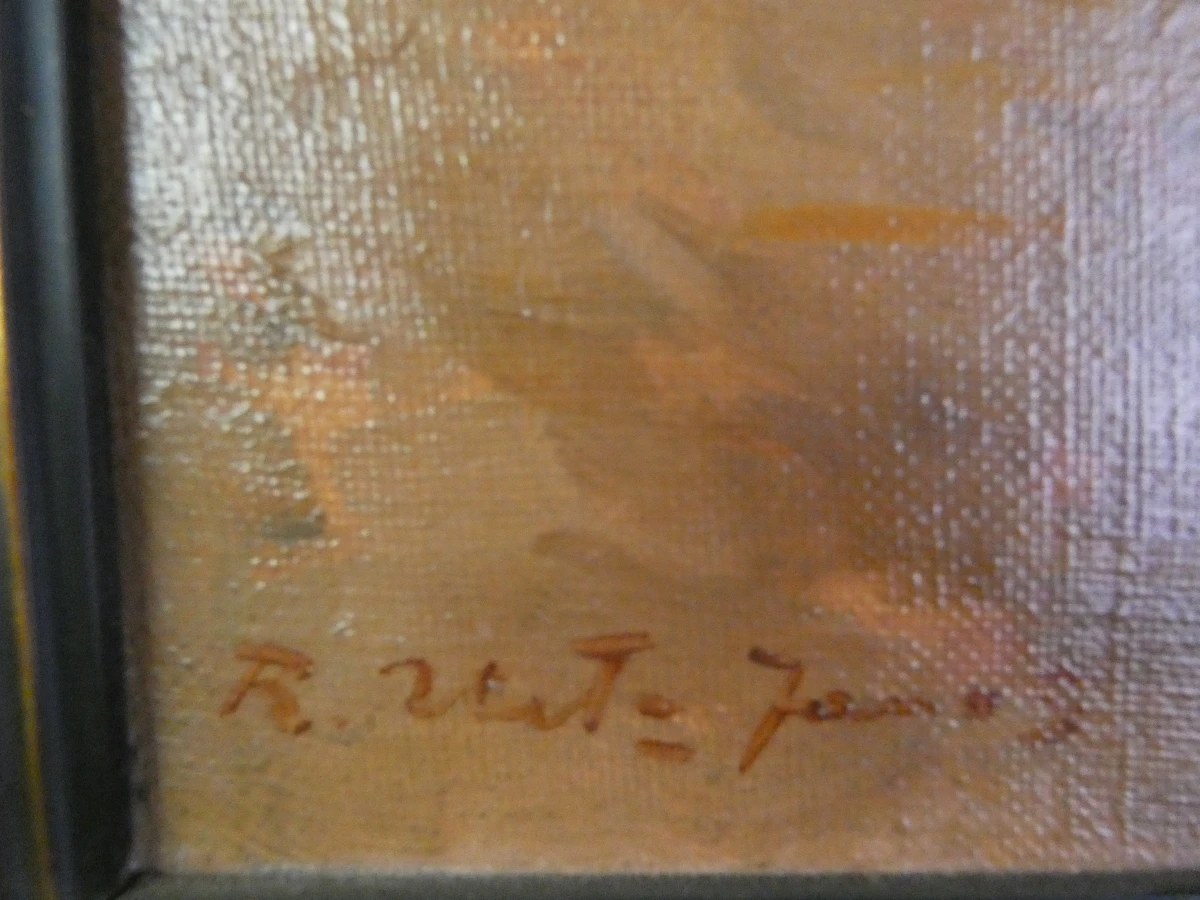Olieverfschilderij Kippen op het Erf – János Rákosi Uitz (Vermoedelijk) - foto 10