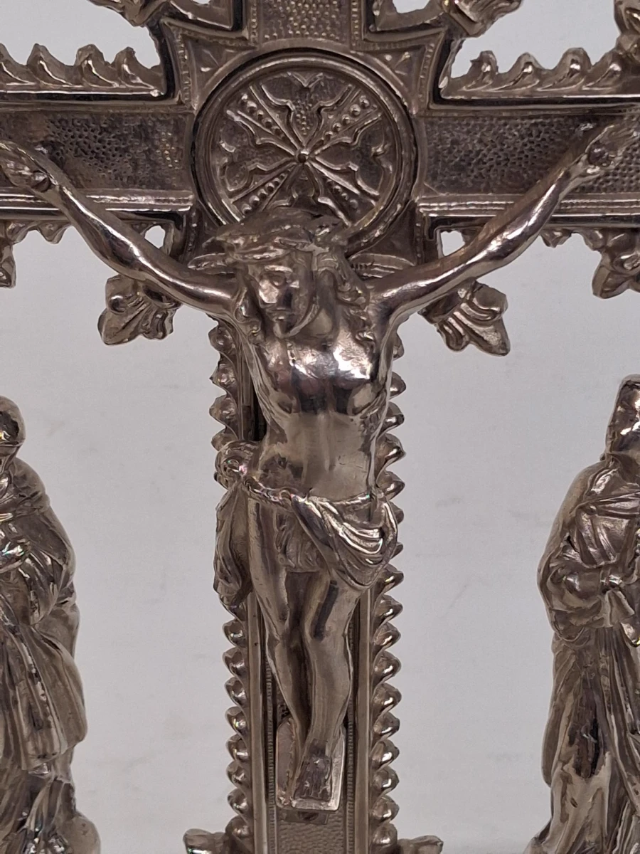 Antiek Frans altaarkruis (kruisbeeld of crucifix) in neogotische of barokstijl - foto 4