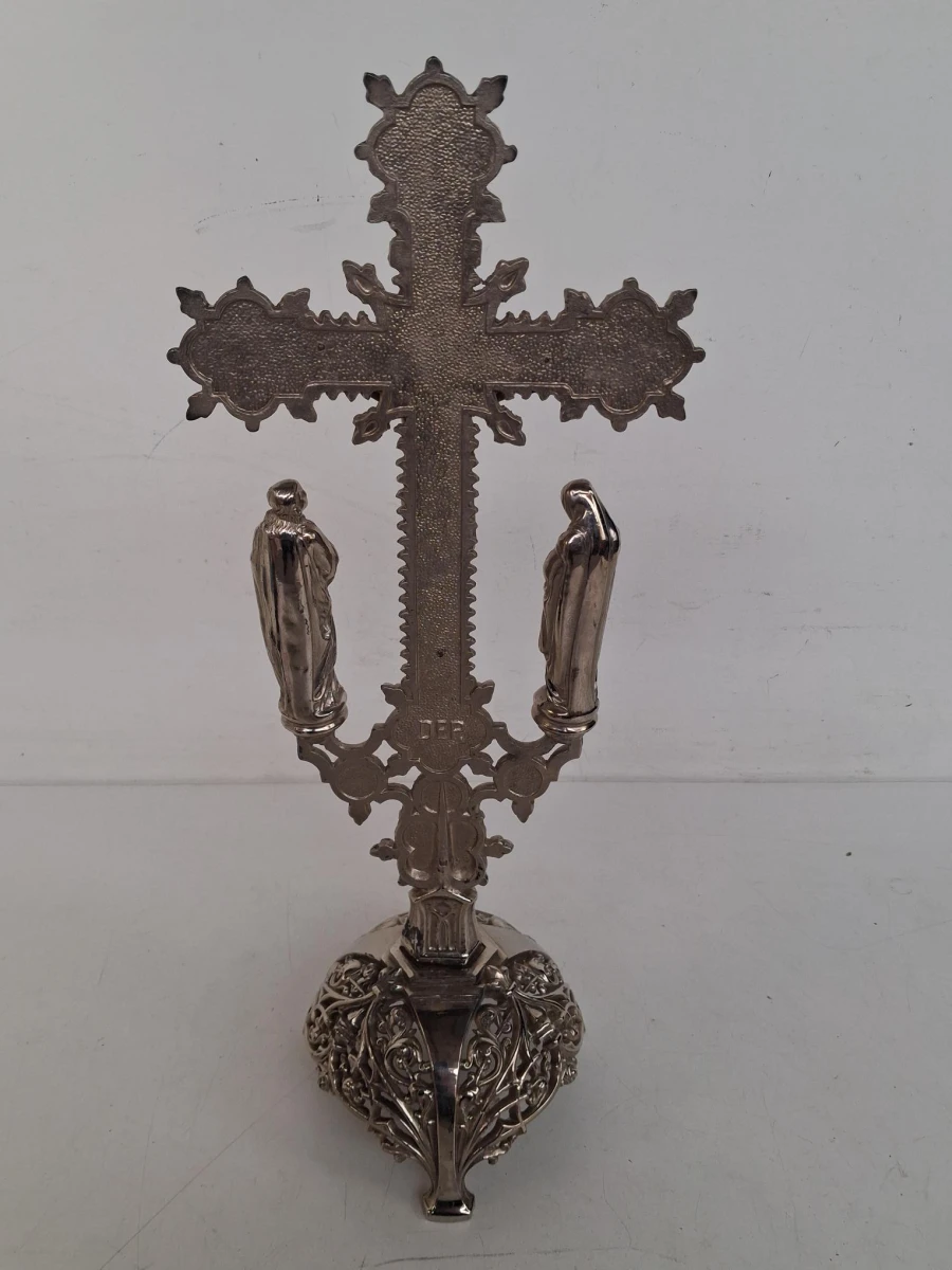 Antiek Frans altaarkruis (kruisbeeld of crucifix) in neogotische of barokstijl - foto 2