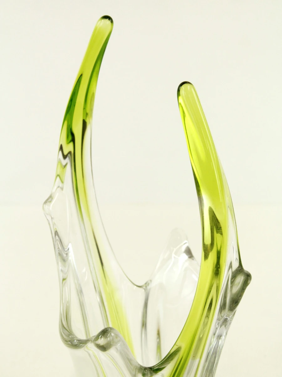 Mid-Century vaas – Limoengroen en helder kristal jaren 50/60 - foto 5