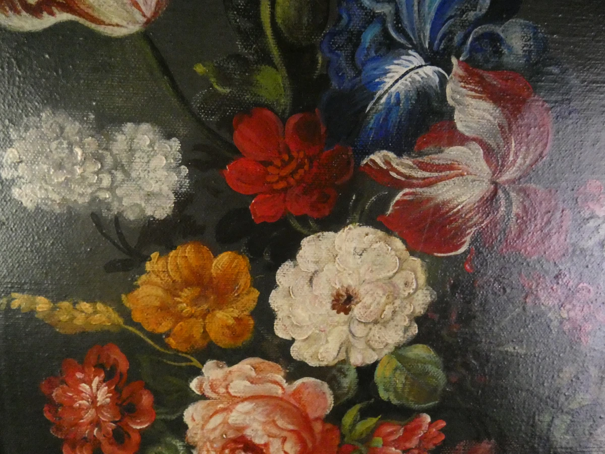 Olieverfschilderij Klassiek Bloemstilleven met Tulpen en Rozen in Vaas - foto 3