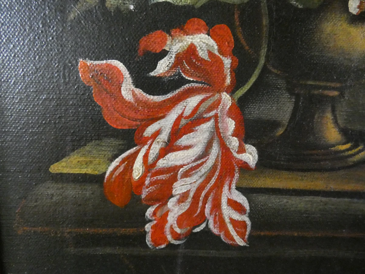 Olieverfschilderij Klassiek Bloemstilleven met Tulpen en Rozen in Vaas - foto 5