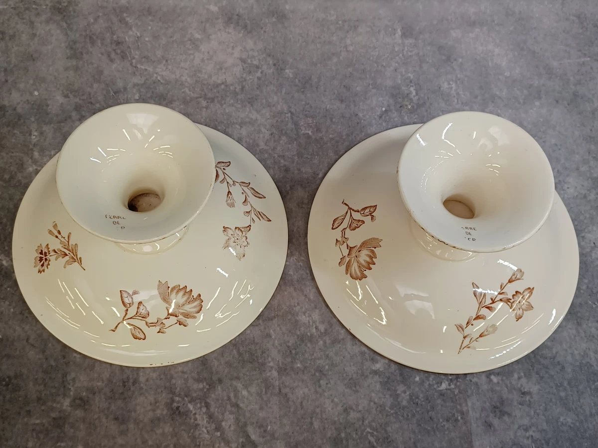 11 delig antiek Sarreguemines “Royat” servies met sepiabruin bloemendecor - foto 19